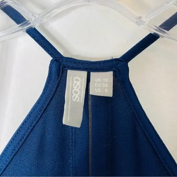 ASOS blue navy pleated tank cross wedding evening stretchy maxi dress 6 - Picture 6 of 9